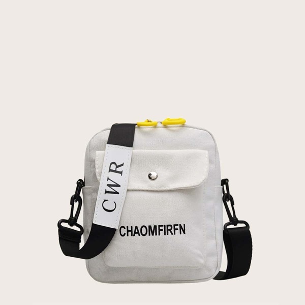 

Men Letter Graphic Canvas Crossbody Bag, White