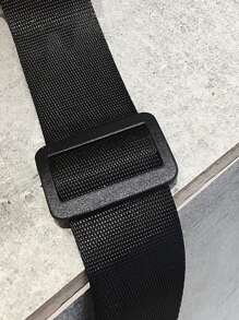 Mini Men Letter Graphic Canvas Crossbody Bag - Black - View 3