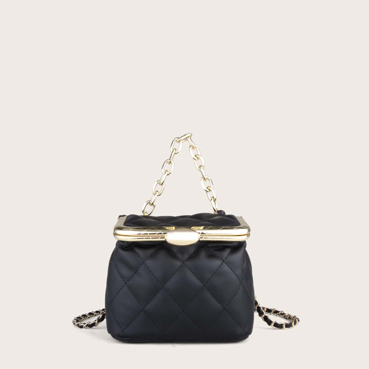 

Quilted Chain Satchel Bag, Black