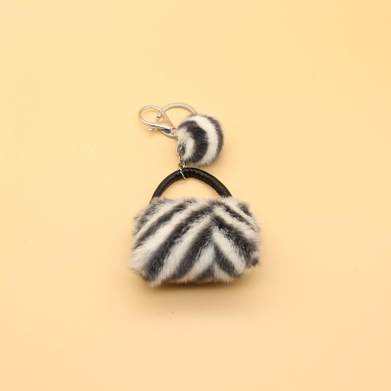 

Plush Bag Shaped Keychain, Black and white