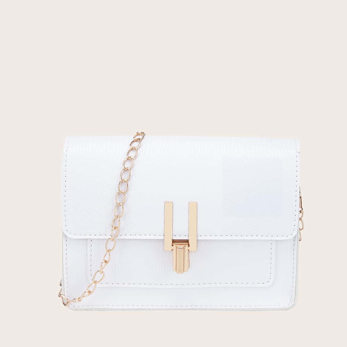 

Textured Chain Crossbody Bag, White