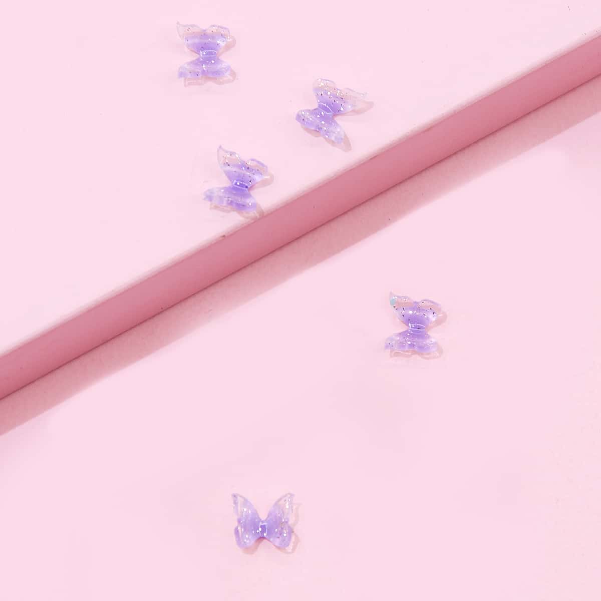 5pcs Butterfly Nail Art Decoration, Purple