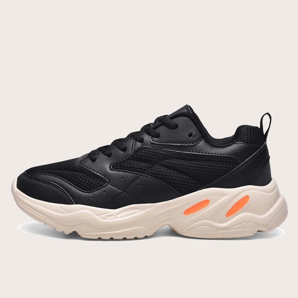 

Men Lace Up Front Mesh Panel Sneakers, Black