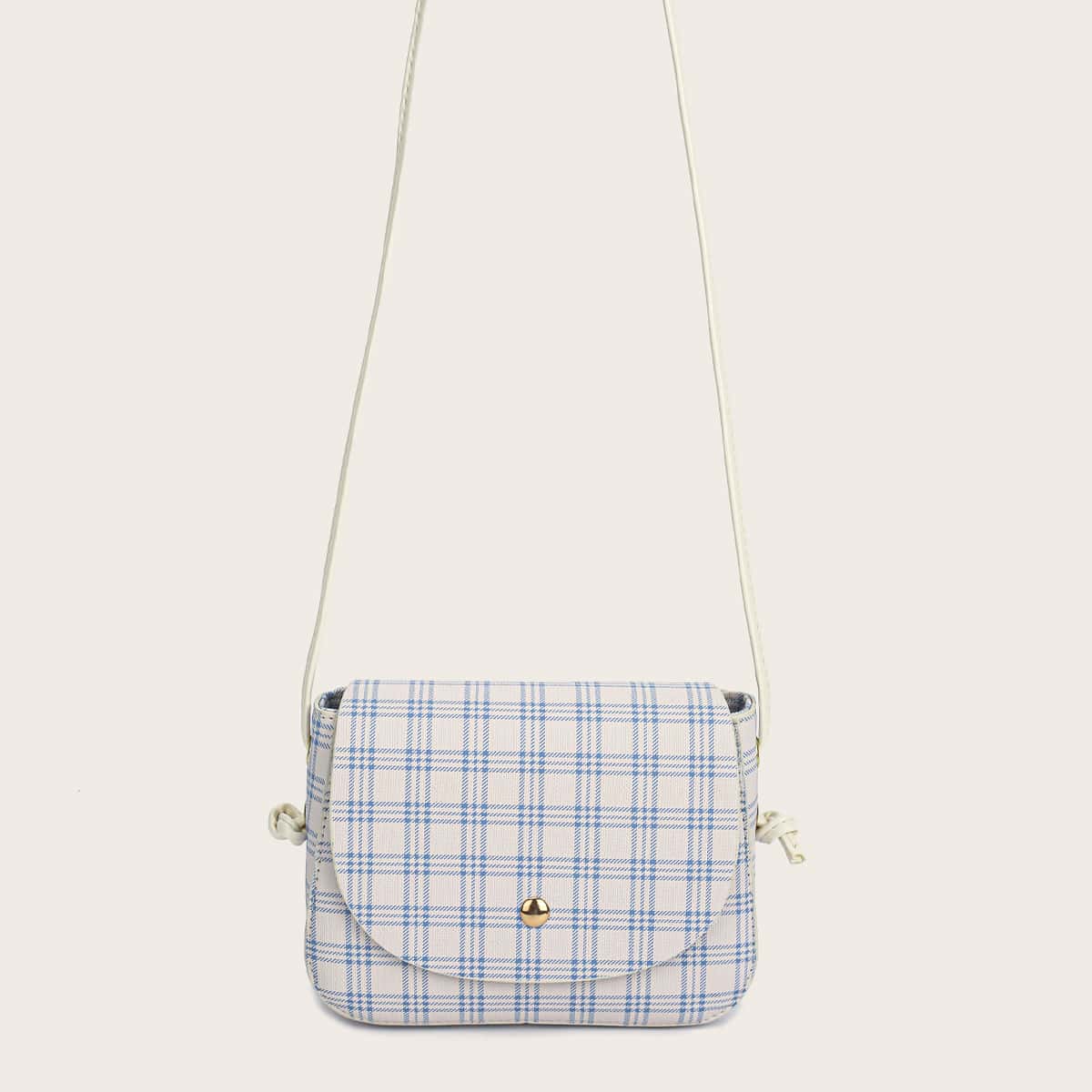 

Plaid Flap Crossbody Bag, Blue and white