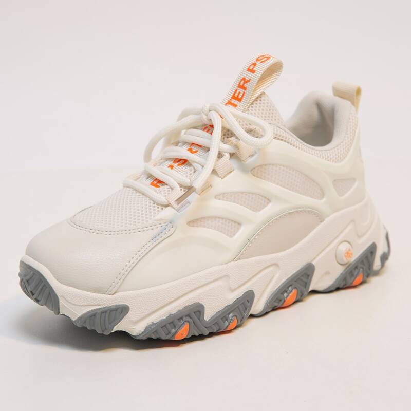 

Mesh Panel Lace-up Chunky Sneakers, Beige