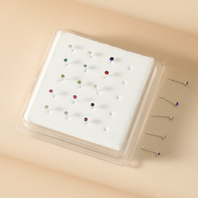 

20pcs Rhinestone Decor Nose Stud, Silver