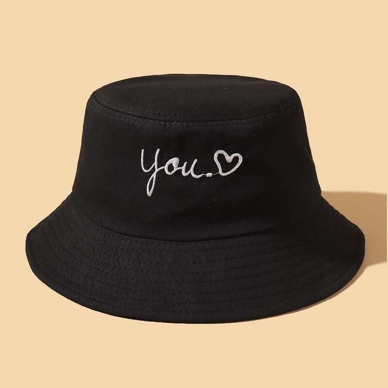 

Letter Embroidery Bucket Hat, Black