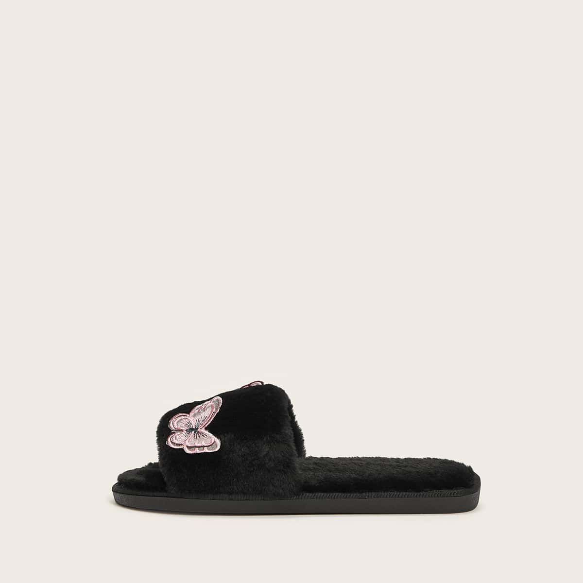 

Butterfly Fluffy Slippers, Black