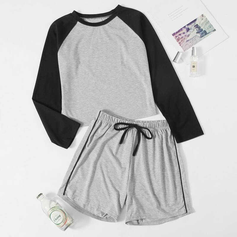

Raglan Sleeve Tee & Shorts PJ Set, Multicolor