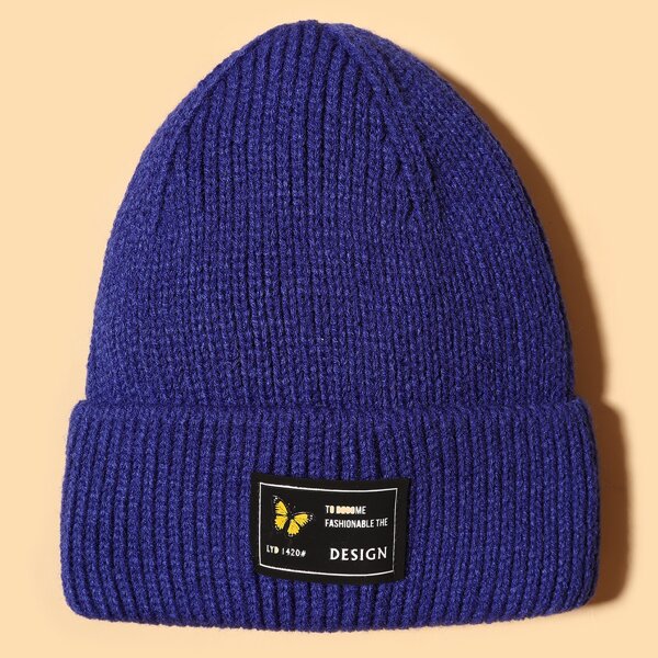 

Butterfly Patched Cuffed Beanie, Blue