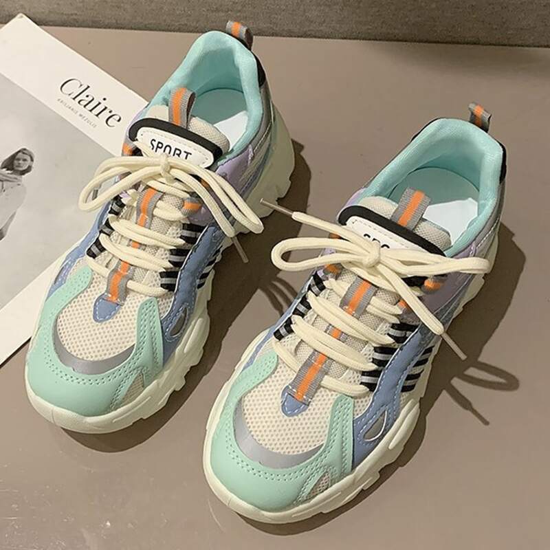 

Colorblock Lace-up Chunky Trainers, Multicolor