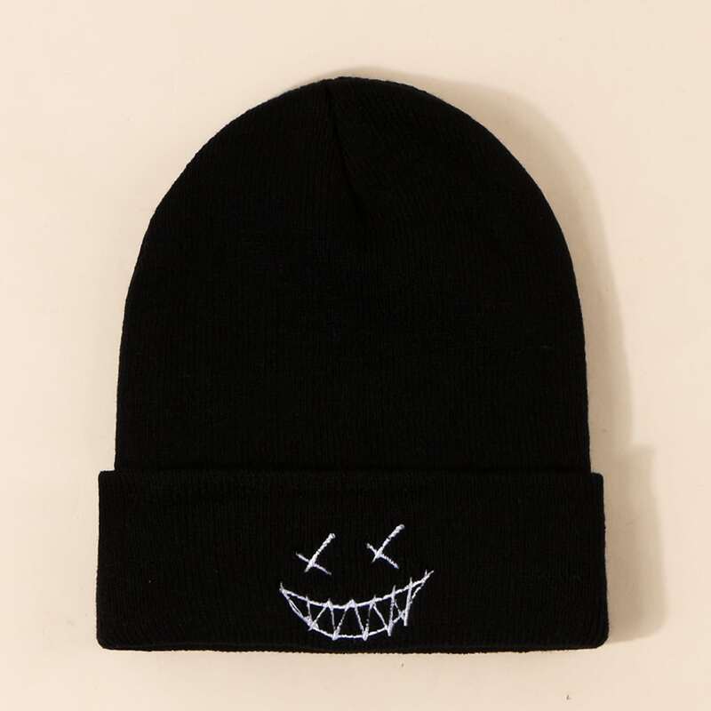 

Guys Cartoon Embroidery Beanie, Black