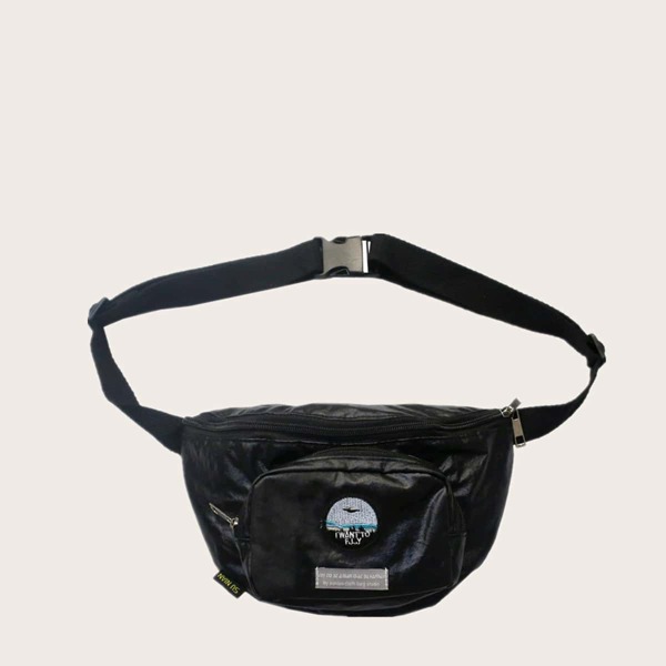

Men Letter Embroidery Fanny Pack, Black