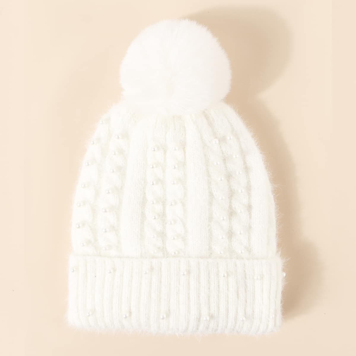 

Pom Pom Decor Beanie, White