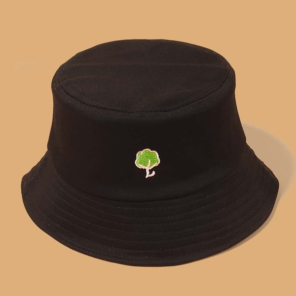 

Tree Embroidered Bucket Hat, Black