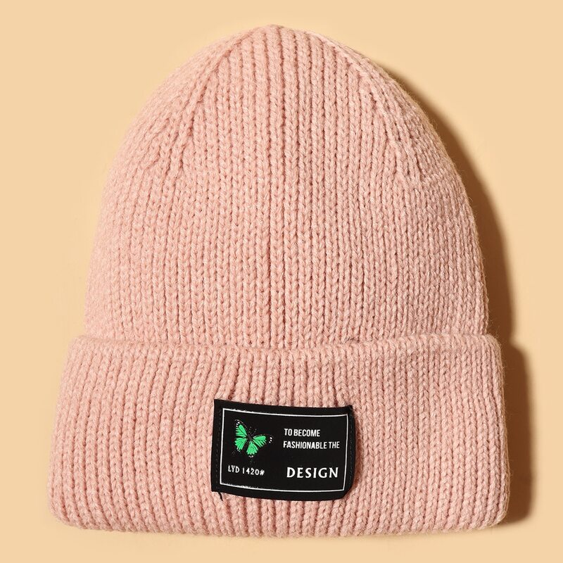 

Butterfly Patched Cuffed Beanie, Baby pink
