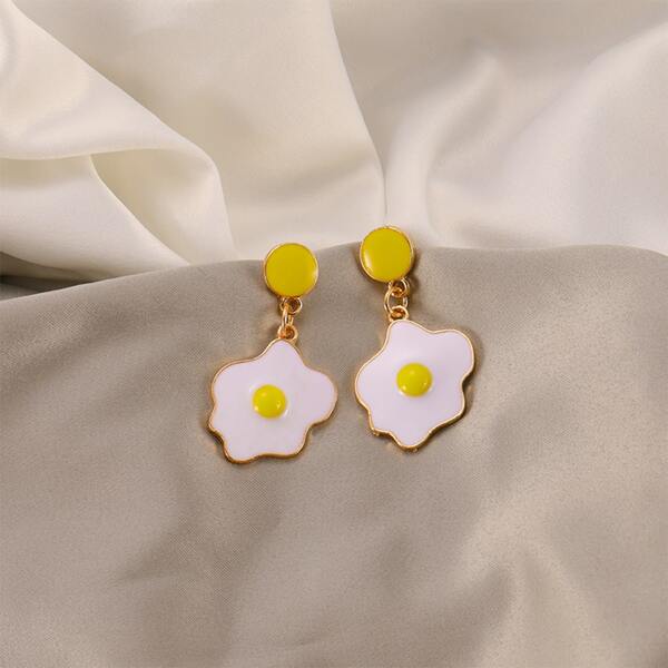 

Girls Fried Egg Design Drop Earrings, Yellow