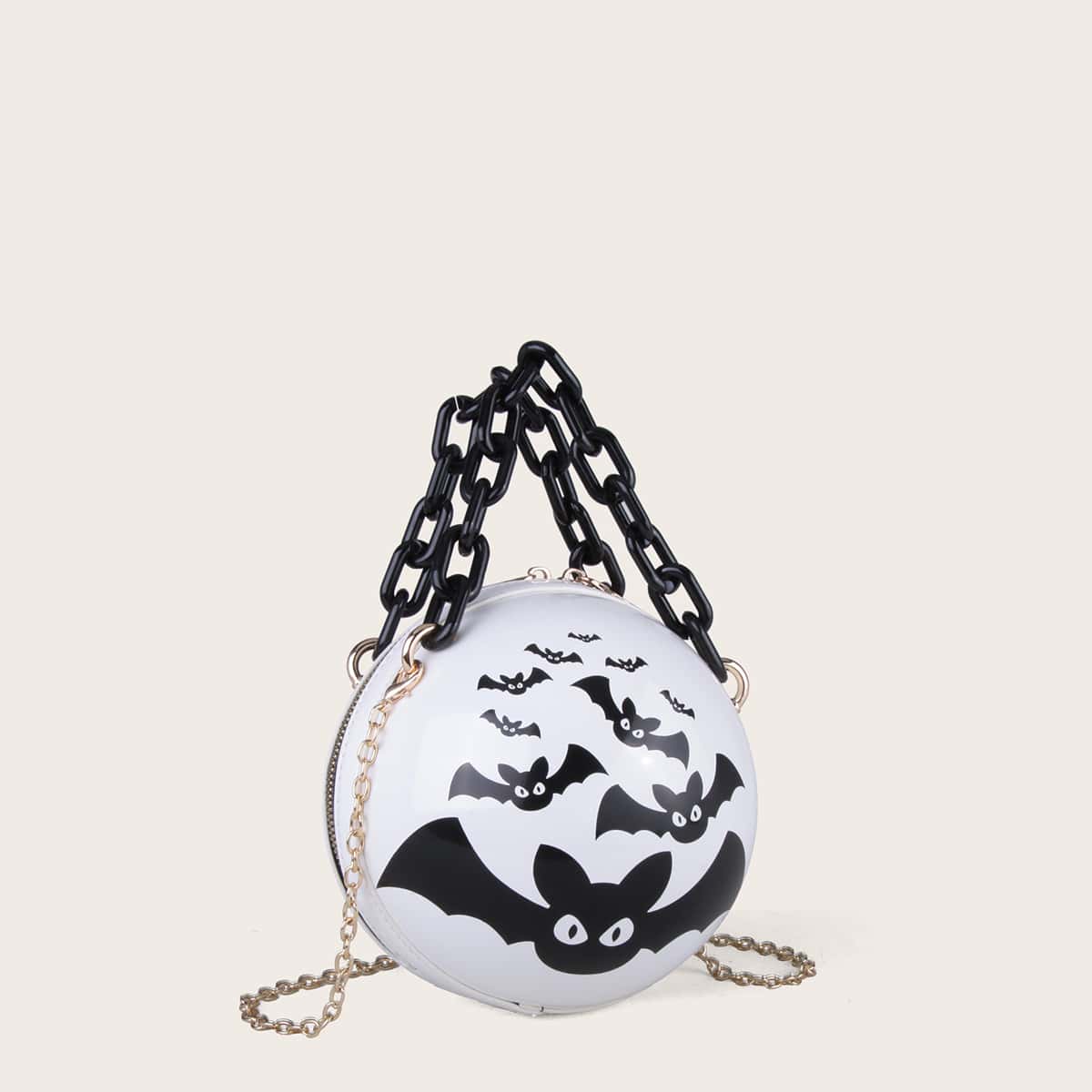 

Halloween Bat Graphic Satchel Bag, Black and white
