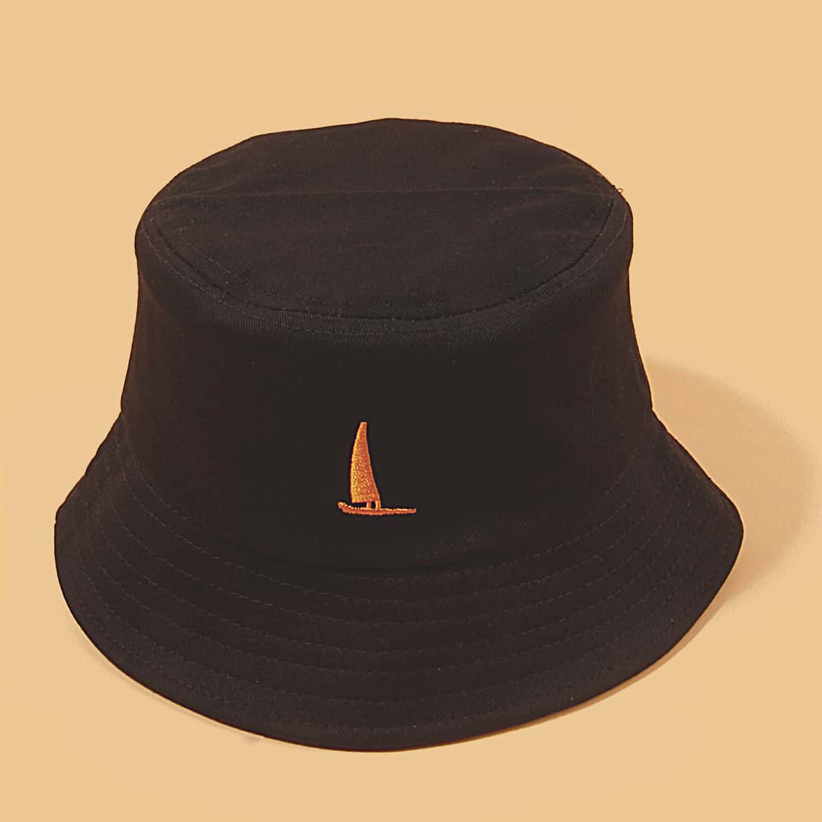 

Sailboat Embroidered Bucket Hat, Black