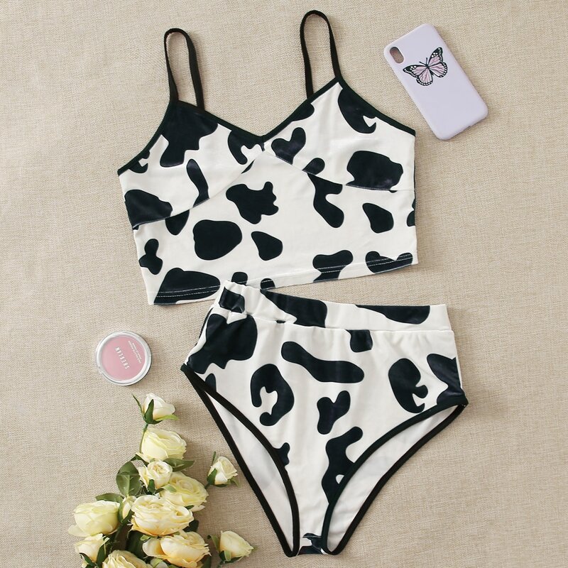 

Cow Print Cami PJ Set, Black and white