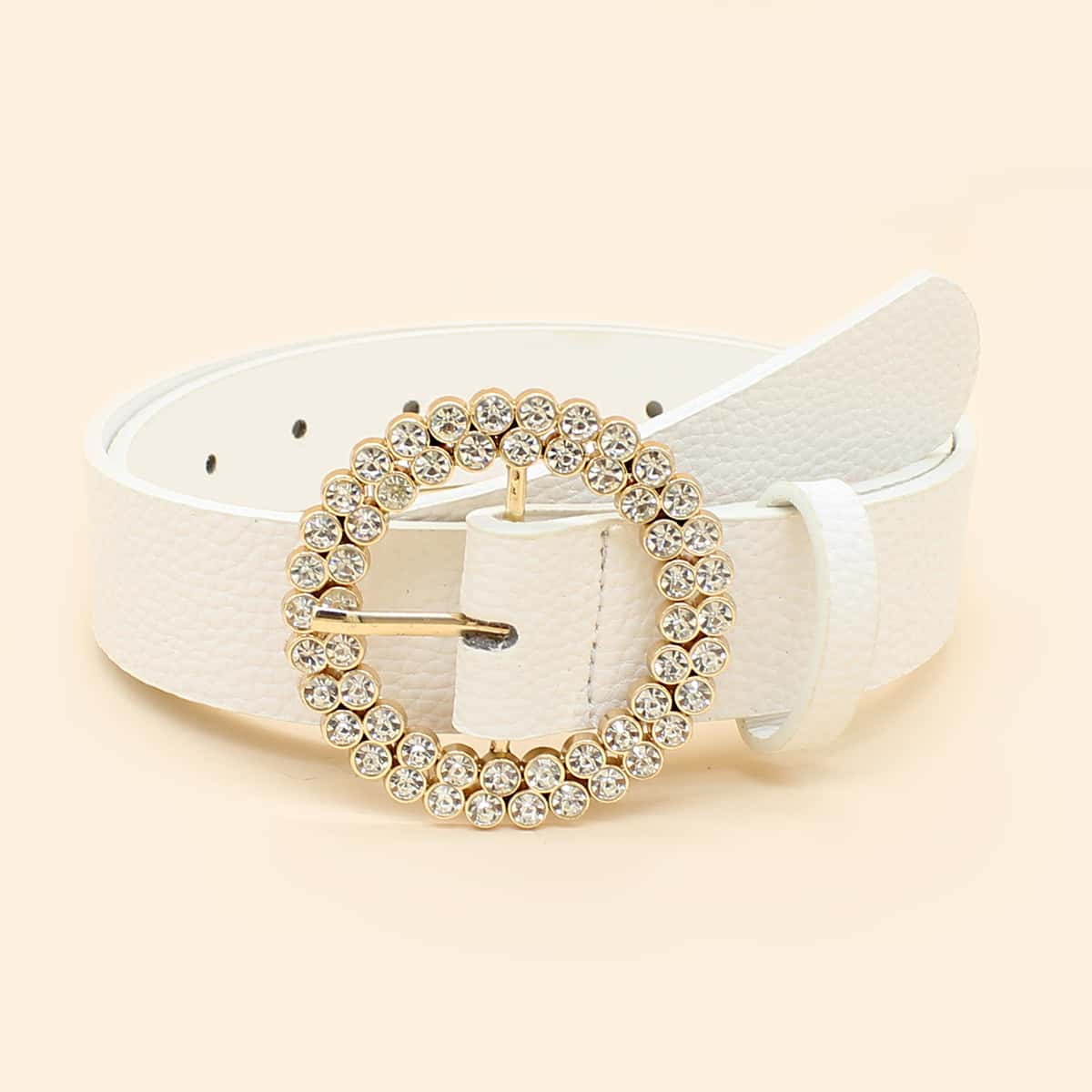 

Rhinestone Decor Buckle Belt, White