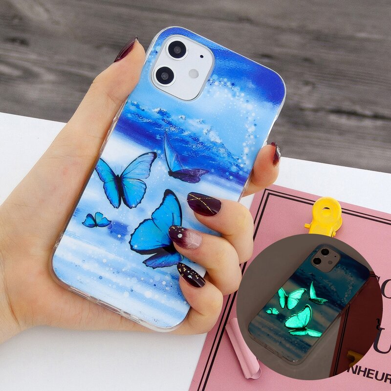 

Butterfly Print Luminous iPhone Case, Blue