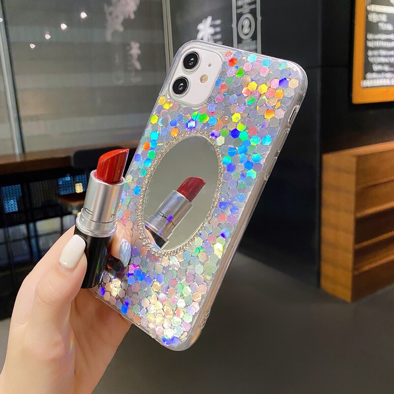 

Mirror Decor Glitter Sequin iPhone Case, Silver