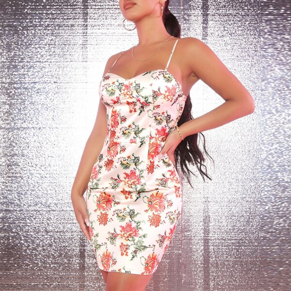 

Floral Print Satin Cami Dress, Multicolor