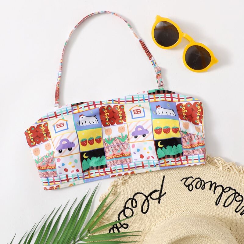 

Cartoon Pattern Halter Bikini Top, Multicolor
