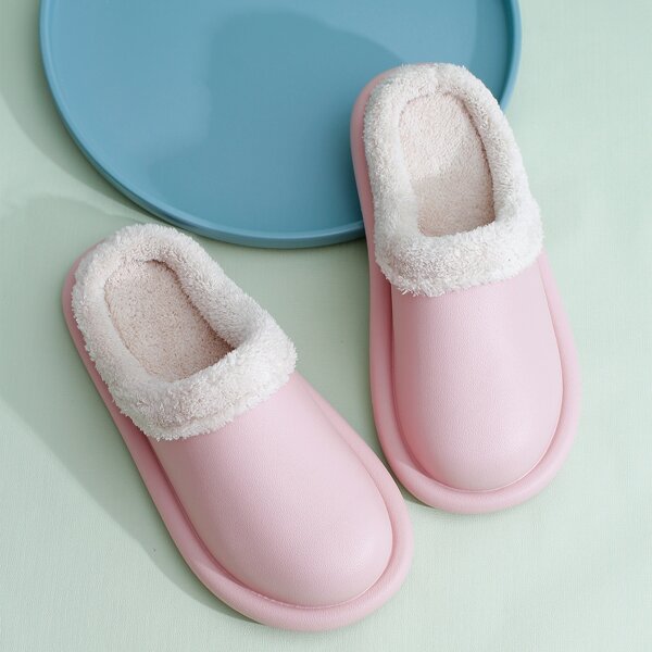 

Minimalist Round Toe Fur Lined Slippers, Pink