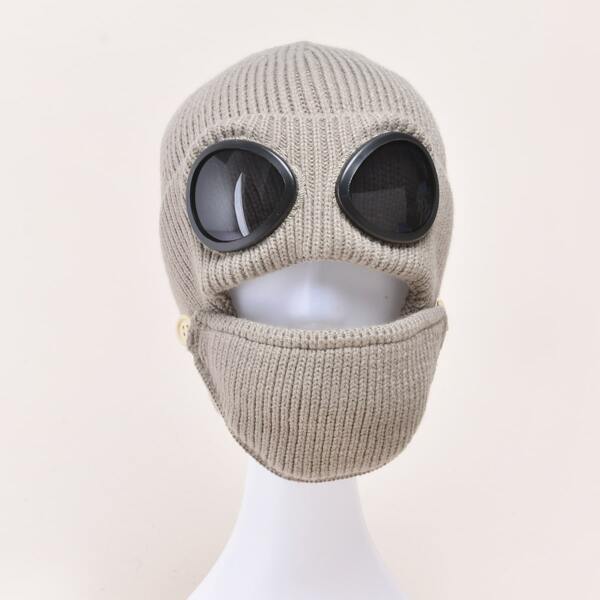 

Men Glasses Decor Knitted Warm Hat, Khaki