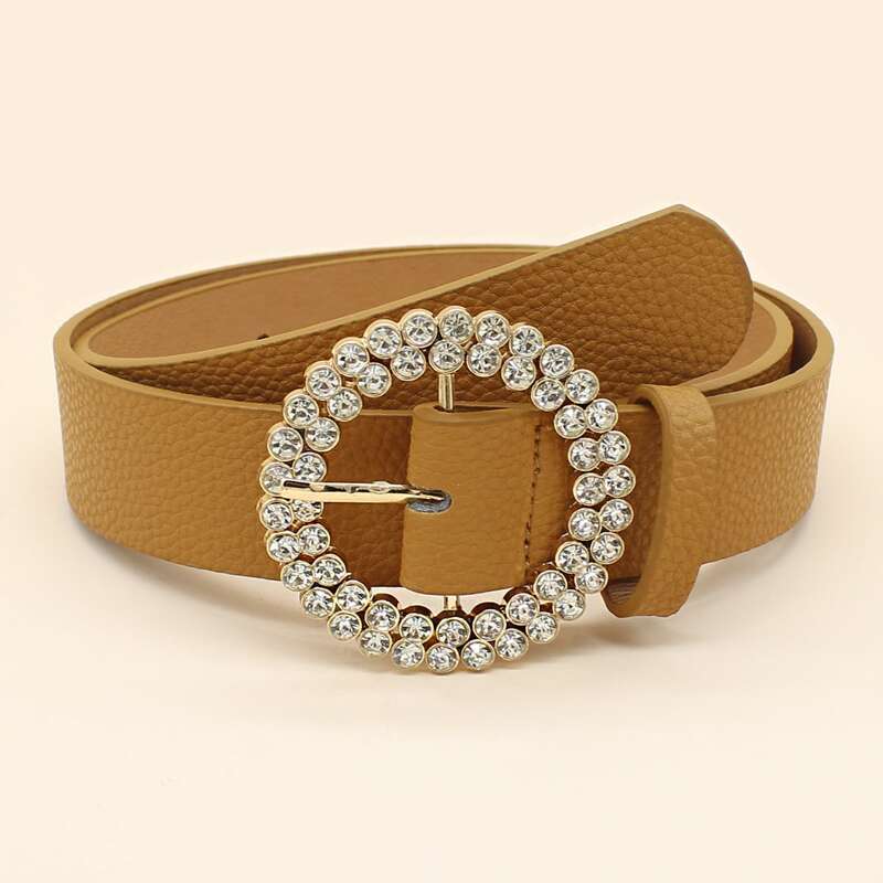

Rhinestone Decor Buckle Belt, Camel