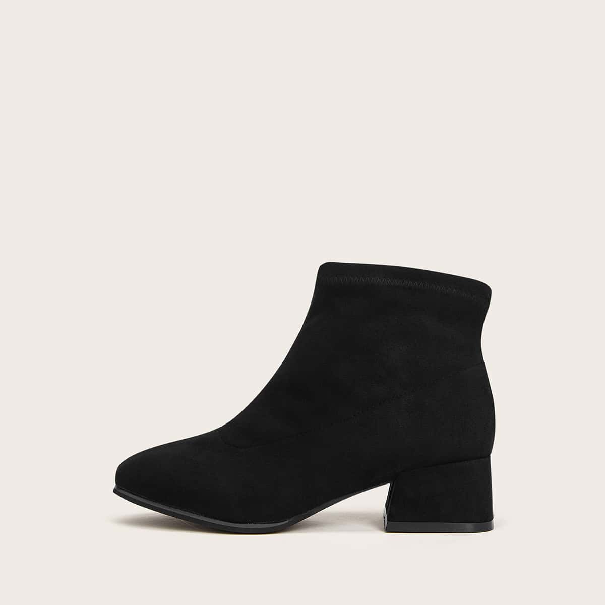 

Solid Chunky Heeled Ankle Boots, Black