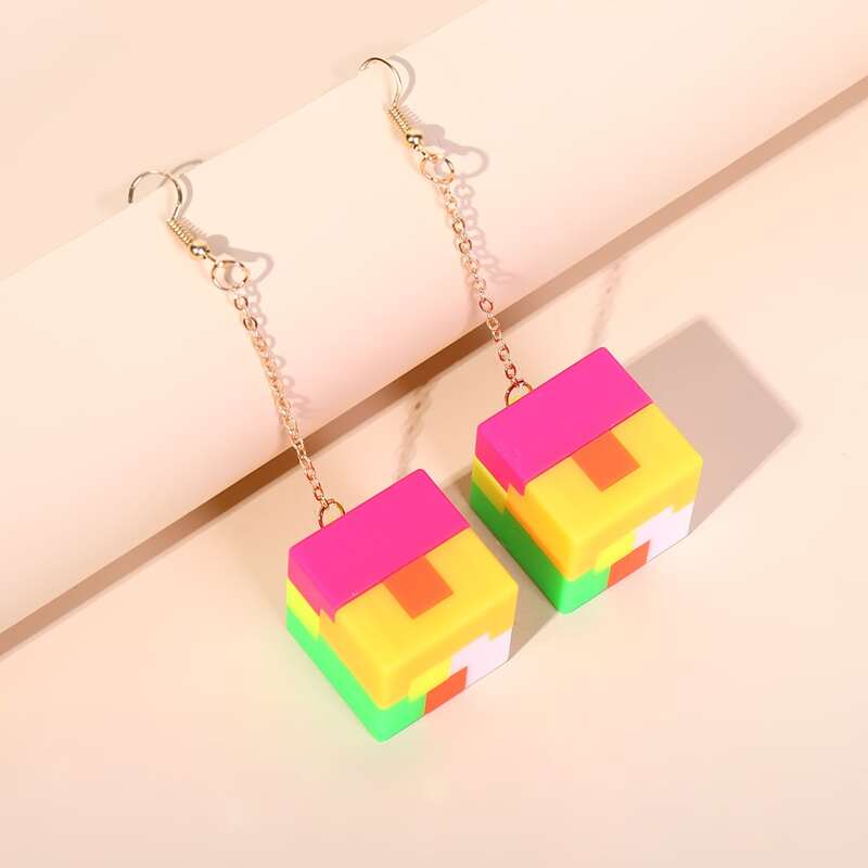 

Color Block Geometric Drop Earrings, Multicolor