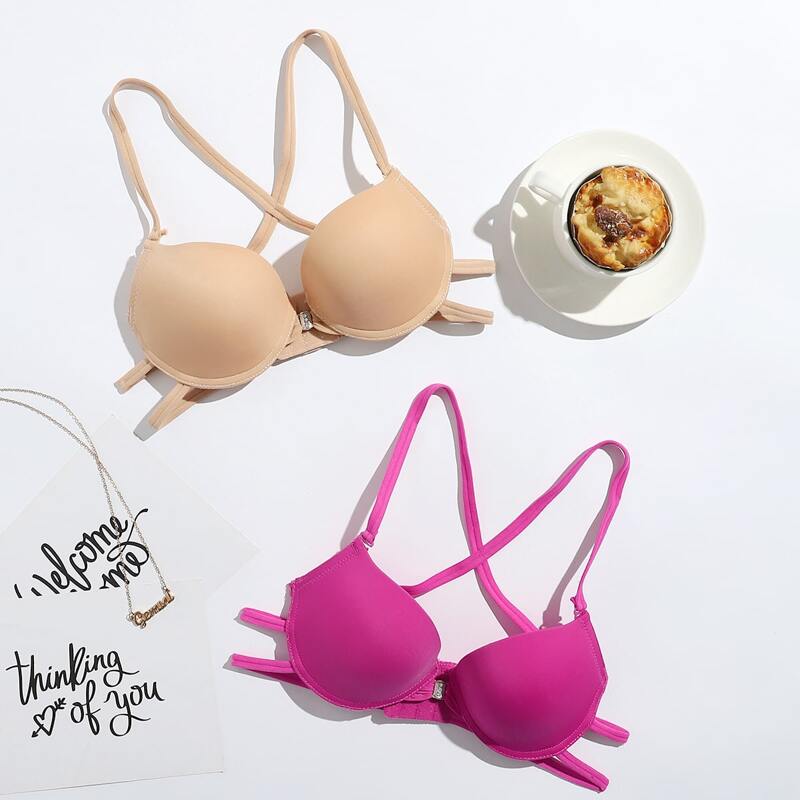 

2pack Crisscross Back Underwire Bra Set, Multicolor
