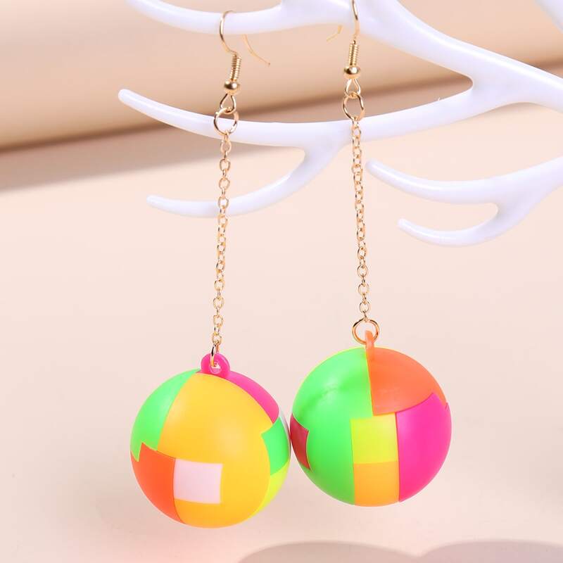 

Color Block Ball Charm Drop Earrings, Multicolor
