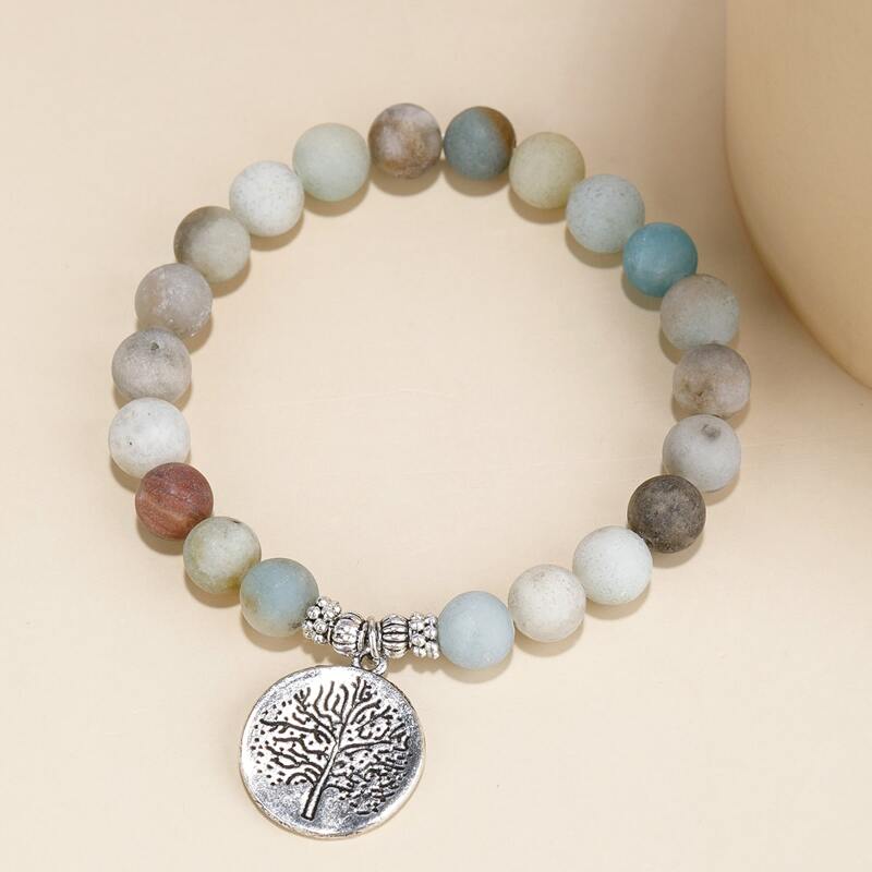 

Tree Design Round Charm Beaded Bracelet, Multicolor