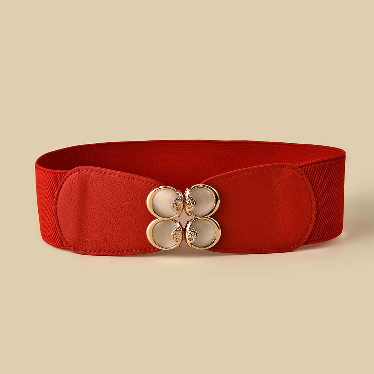 

Metal Buckle Wide Belt, Red