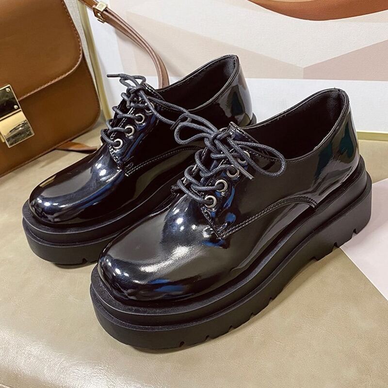 

Lace-up Platform Flats, Black