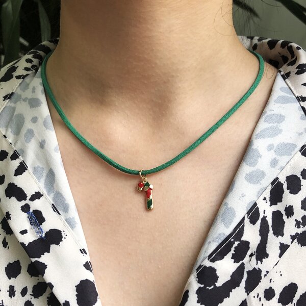 

Christmas Stick Charm Necklace, Green