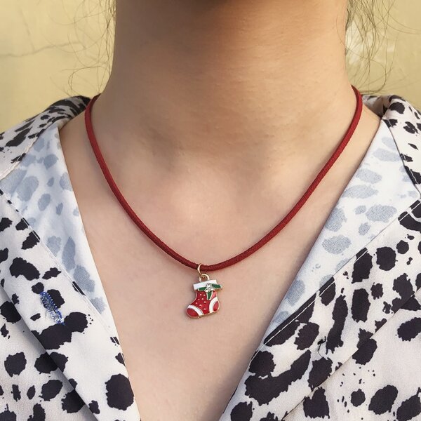 

Christmas Sock Charm Necklace, Red