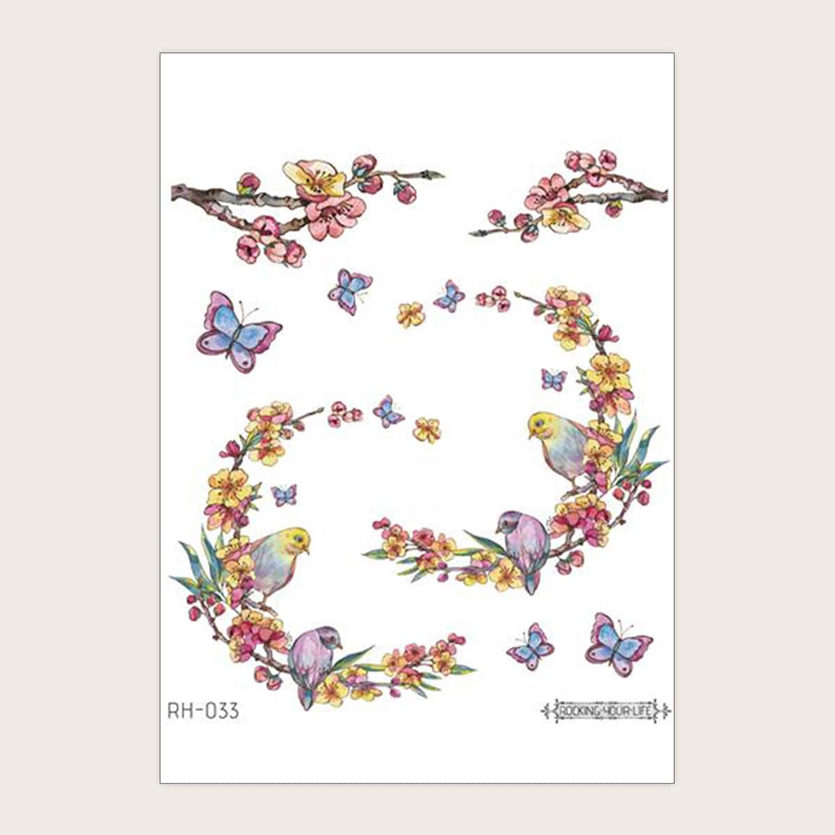 

1sheet Flower & Bird Pattern Tattoo, Multicolor