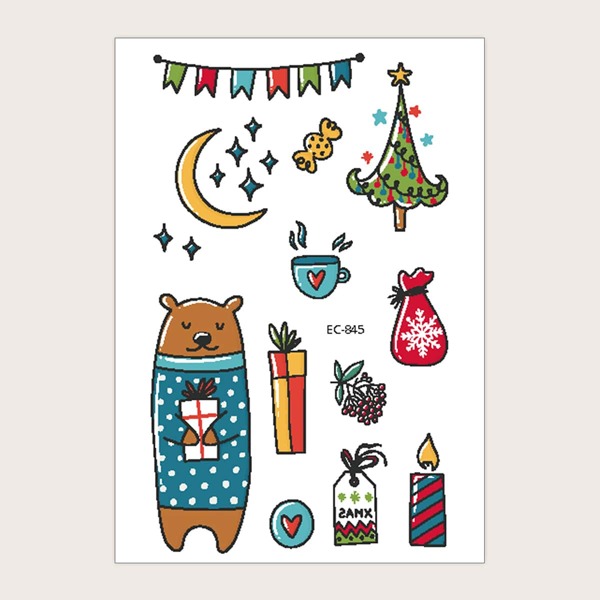 

1sheet Christmas Pattern Tattoo, Multicolor