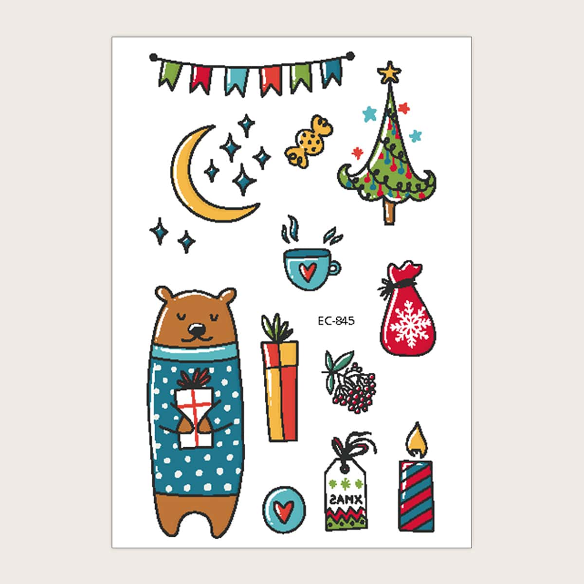 

1sheet Christmas Pattern Tattoo, Multicolor