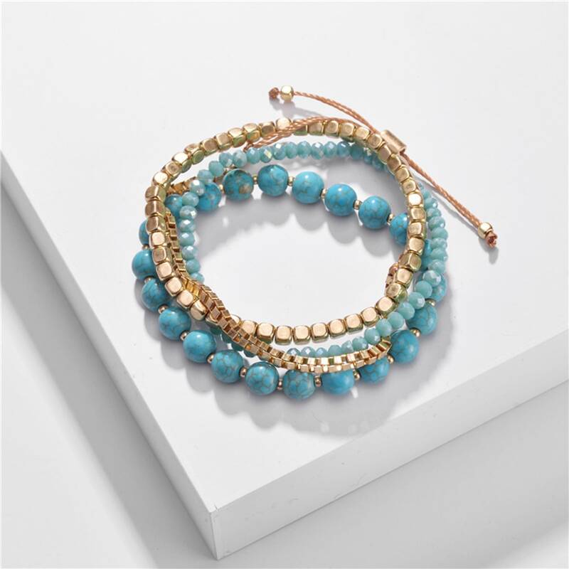 

4pcs Stone Beaded Bracelet, Multicolor