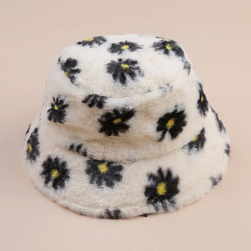 

Daisy Fluffy Bucket Hat, White