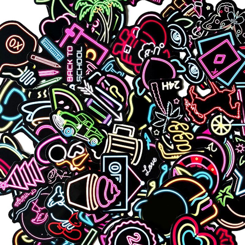 

100pcs Mixed Pattern Neon Sticker, Multicolor