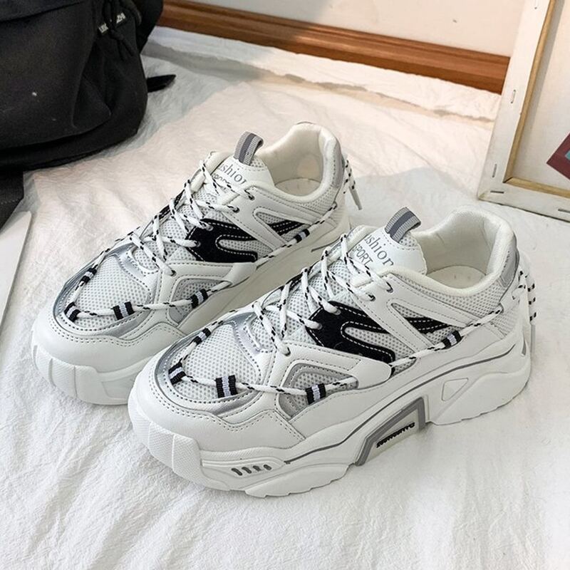 

Lace-up Mesh Chunky Trainers, White