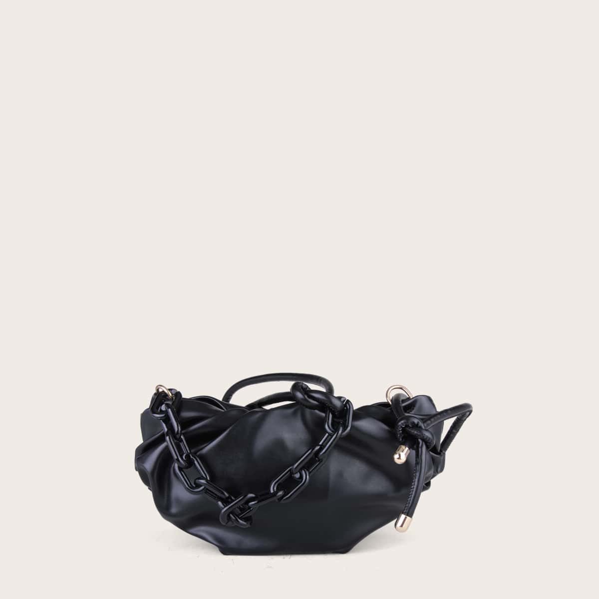 Ruched Decor Crossbody Bag, Black