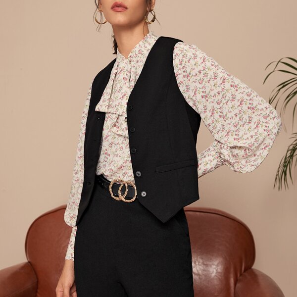 

Single Breasted Solid Suit Vest, Black